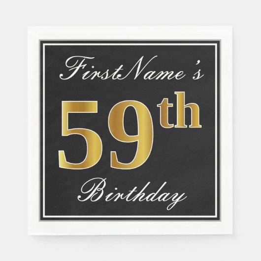 Serviette En Papier Elégant, Faux Gold 59e anniversaire + Nom personna (Devant)