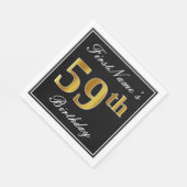 Serviette En Papier Elégant, Faux Gold 59e anniversaire + Nom personna (Coin)