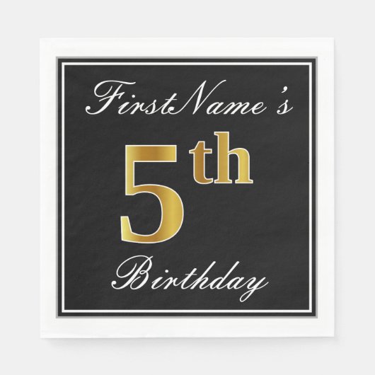 Serviette En Papier Elégant, Faux Gold 5e anniversaire + Nom personnal (Devant)