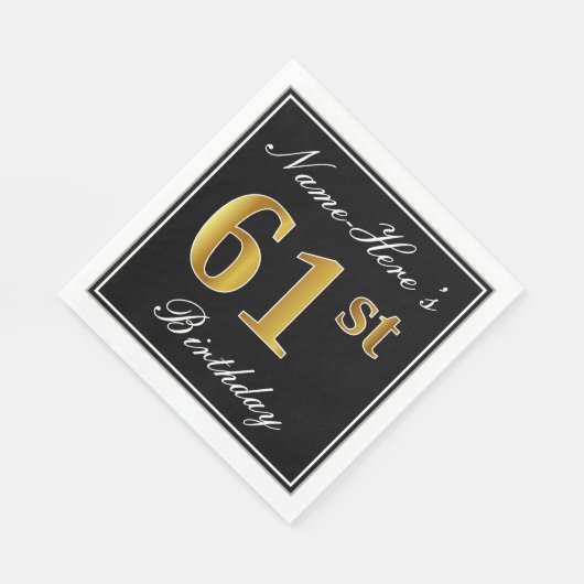 Serviette En Papier Elégant, Faux Gold 61ème anniversaire + Nom person (Coin)