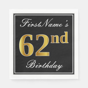 Serviette En Papier Elégant, Faux Gold 62e anniversaire + Nom personna