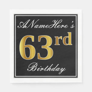 Serviette En Papier Élégant, Faux Gold 63e anniversaire + Nom person