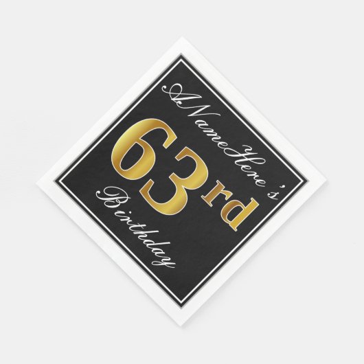 Serviette En Papier Elégant, Faux Gold 63ème anniversaire + Nom person (Coin)
