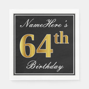 Serviette En Papier Elégant, Faux Gold 64e anniversaire + Nom personna