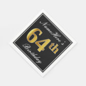 Serviette En Papier Elégant, Faux Gold 64e anniversaire + Nom personna (Coin)