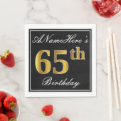 Serviette En Papier Elégant, Faux Gold 65e anniversaire + Nom personna (En situation)