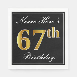Serviette En Papier Elégant, Faux Gold 67e anniversaire + Nom personna