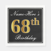Serviette En Papier Elégant, Faux Gold 68e anniversaire + Nom personna (Devant)
