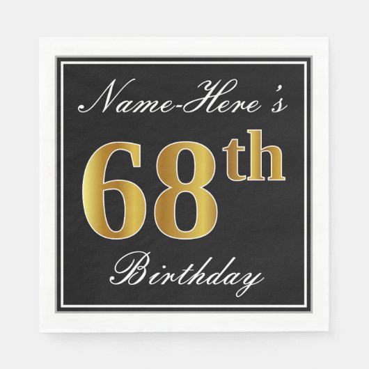 Serviette En Papier Elégant, Faux Gold 68e anniversaire + Nom personna (Devant)
