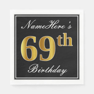 Serviette En Papier Elégant, Faux Gold 69e anniversaire + Nom personna