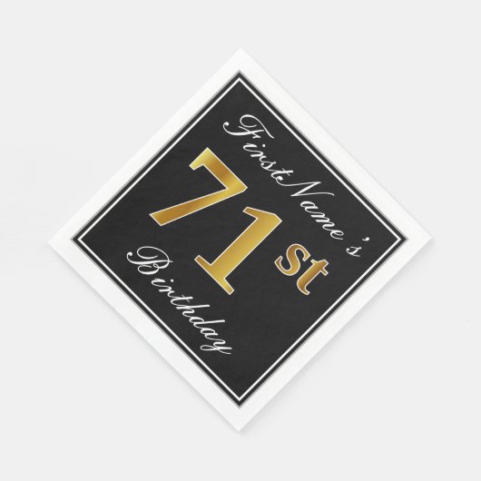 Serviette En Papier Elégant, Faux Gold 71ème anniversaire + Nom person (Coin)