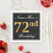 Serviette En Papier Elégant, Faux Gold 72e anniversaire + Nom personna (En situation)