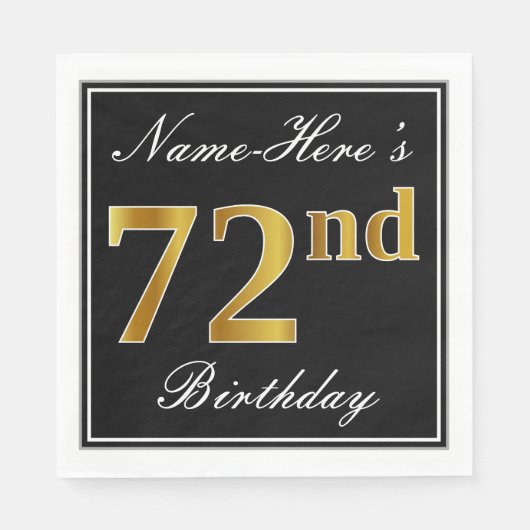Serviette En Papier Elégant, Faux Gold 72e anniversaire + Nom personna (Devant)