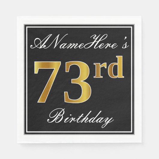Serviette En Papier Elégant, Faux Gold 73ème anniversaire + Nom person (Devant)