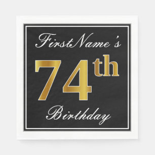 Serviette En Papier Elégant, Faux Gold 74e anniversaire + Nom personna