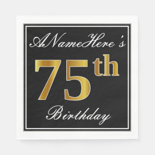 Serviette En Papier Elégant, Faux Gold 75e anniversaire + Nom personna