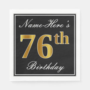 Serviette En Papier Elégant, Faux Gold 76e anniversaire + Nom personna
