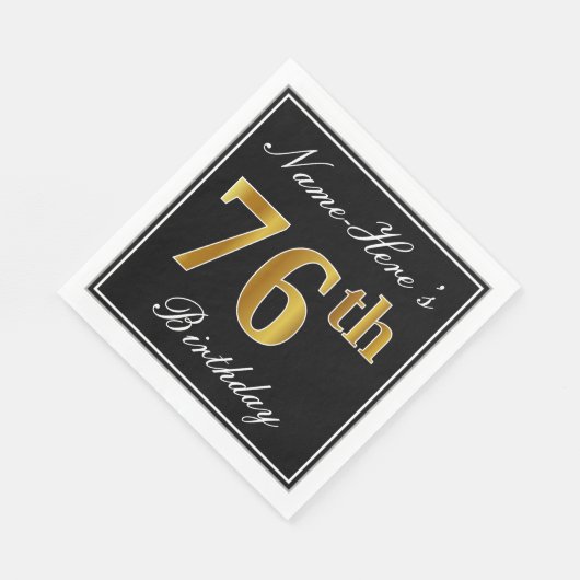 Serviette En Papier Elégant, Faux Gold 76e anniversaire + Nom personna (Coin)