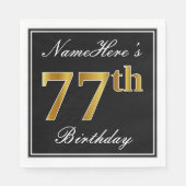 Serviette En Papier Elégant, Faux Gold 77e anniversaire + Nom personna (Devant)