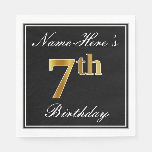 Serviette En Papier Elégant, Faux Gold 7e anniversaire + Nom personnal (Devant)