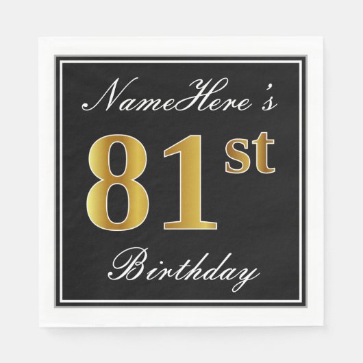 Serviette En Papier Elégant, Faux Gold 81ème anniversaire + Nom person (Devant)