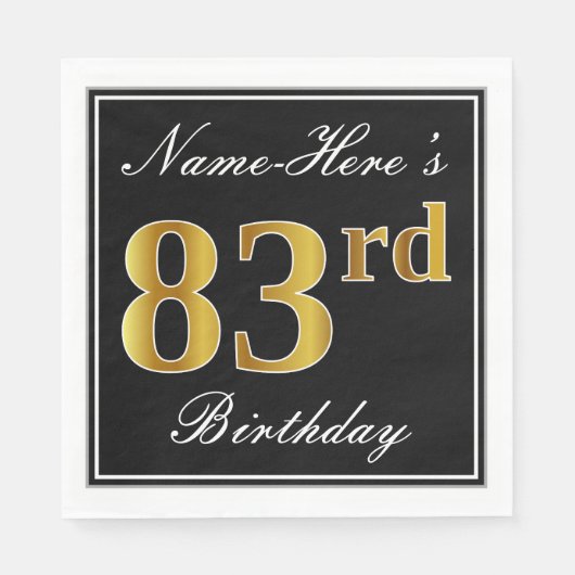 Serviette En Papier Elégant, Faux Gold 83ème anniversaire + Nom person (Devant)