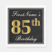 Serviette En Papier Elégant, Faux Gold 85e anniversaire + Nom personna (Devant)