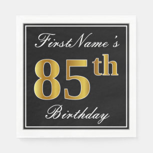 Serviette En Papier Elégant, Faux Gold 85e anniversaire + Nom personna