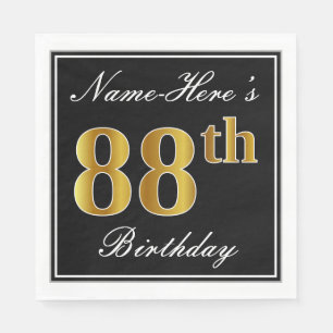 Serviette En Papier Elégant, Faux Gold 88e anniversaire + Nom personna