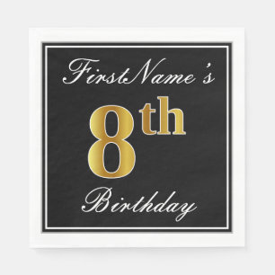 Serviette En Papier Elégant, Faux Gold 8e anniversaire + Nom personnal