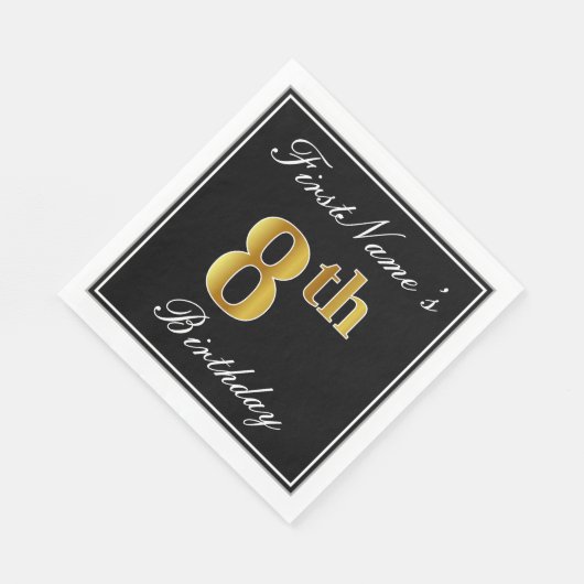 Serviette En Papier Elégant, Faux Gold 8e anniversaire + Nom personnal (Coin)