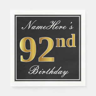 Serviette En Papier Elégant, Faux Gold 92e anniversaire + Nom personna