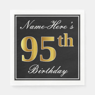 Serviette En Papier Elégant, Faux Gold 95e anniversaire + Nom personna