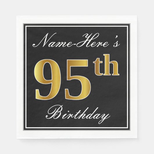 Serviette En Papier Elégant, Faux Gold 95e anniversaire + Nom personna (Devant)