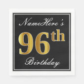 Serviette En Papier Elégant, Faux Gold 96e anniversaire + Nom personna (Devant)