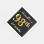 Serviette En Papier Elégant, Faux Gold 98e anniversaire + Nom personna (Coin)
