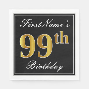 Serviette En Papier Elégant, Faux Gold 99e anniversaire + Nom personna