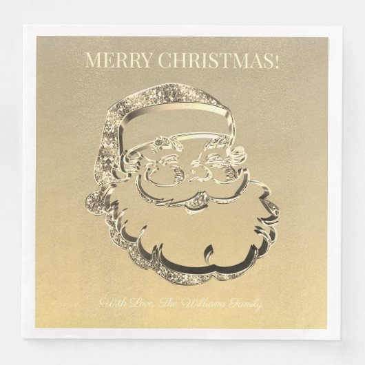 Serviette En Papier Élégant Faux Gold Santa Claus Joyeux Noël (Devant)