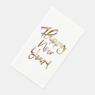 Serviette En Papier Élégant Faux Golden Handwriting Bonne année