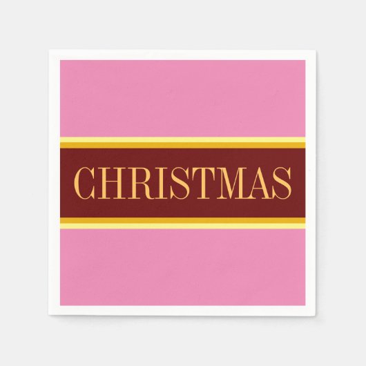 Serviette En Papier Élégant Festif Rose Rouge Blanc NOËL Stripes (Devant)