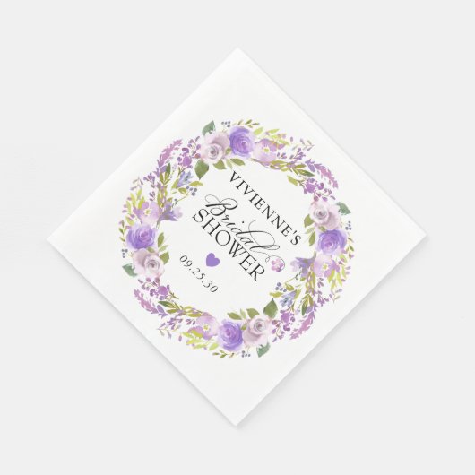 Serviette En Papier Élégant Fête de Mariage Florale Violette et Blanch (Coin)