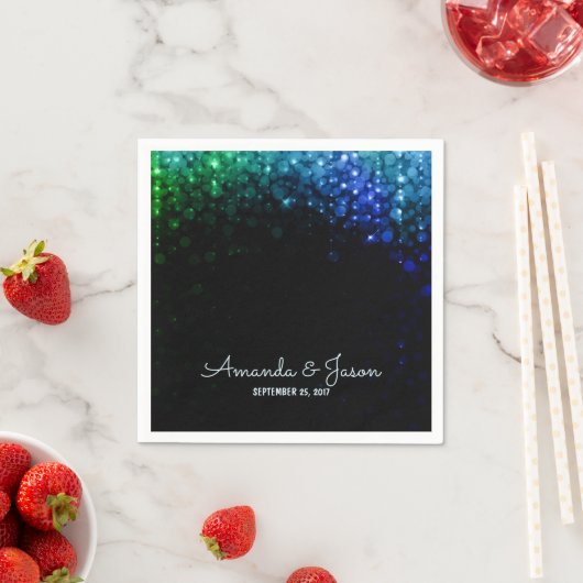 Serviette En Papier Elégant feu de couleur paon bokee mariage (En situation)