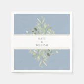 Serviette En Papier Élégant feuillage bleu Dusty Mariage (Devant)