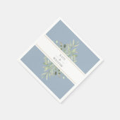 Serviette En Papier Élégant feuillage bleu Dusty Mariage (Coin)