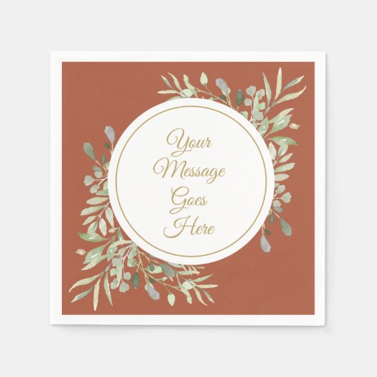Serviette En Papier Élégant feuillage de script doré Terracotta (Devant)