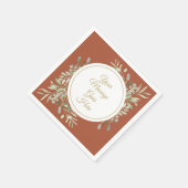 Serviette En Papier Élégant feuillage de script doré Terracotta (Coin)