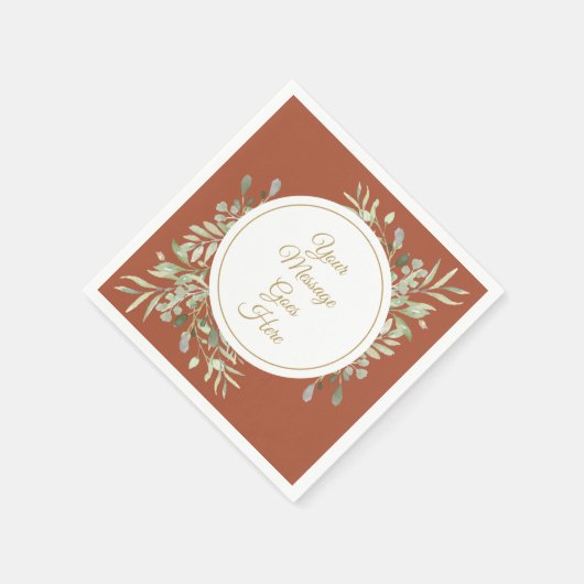 Serviette En Papier Élégant feuillage de script doré Terracotta (Coin)