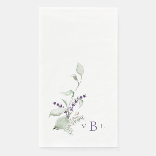Serviette En Papier Élégant feuillage et Lavande Mariage II (Devant)