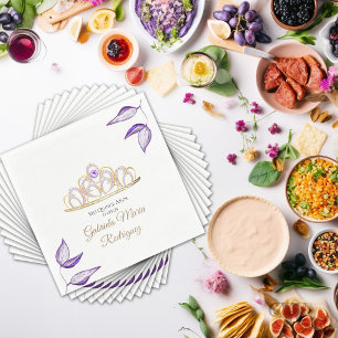 Serviette En Papier Élégant feuillage pourpre et Tiara Quinceañera