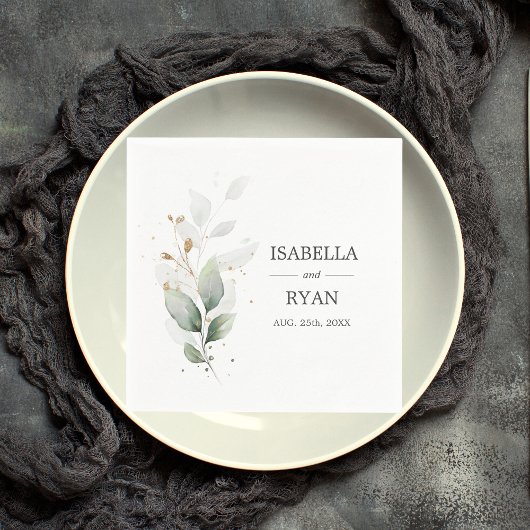 Serviette En Papier Élégant Feuille Botanique Mariage Gold Green